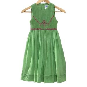 Luli & Me Green Pink Smocked Embroidered Dress With Sash